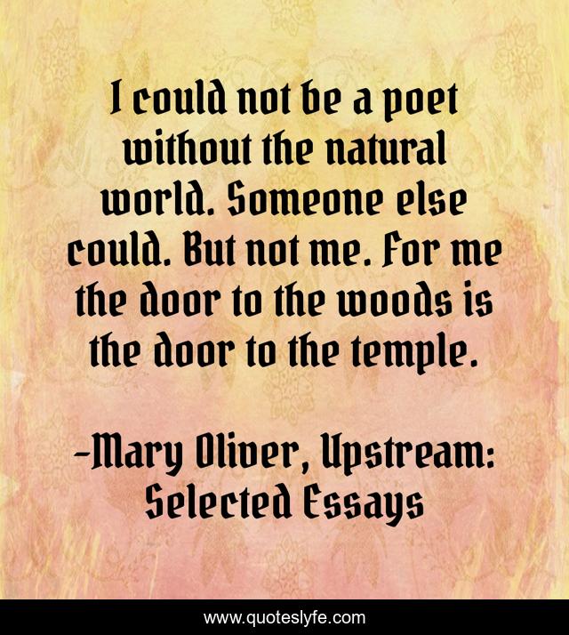 I could not be a poet without the natural world. Someone else could. But not me. For me the door to the woods is the door to the temple.