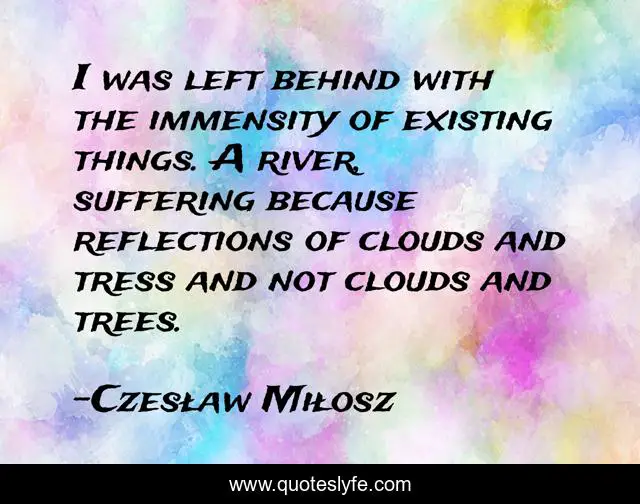 I was left behind with the immensity of existing things. A river, suffering because reflections of clouds and tress and not clouds and trees.