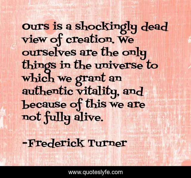 Ours is a shockingly dead view of creation. We ourselves are the only things in the universe to which we grant an authentic vitality, and because of this we are not fully alive.