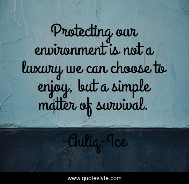 Protecting our environment is not a luxury we can choose to enjoy, but a simple matter of survival.