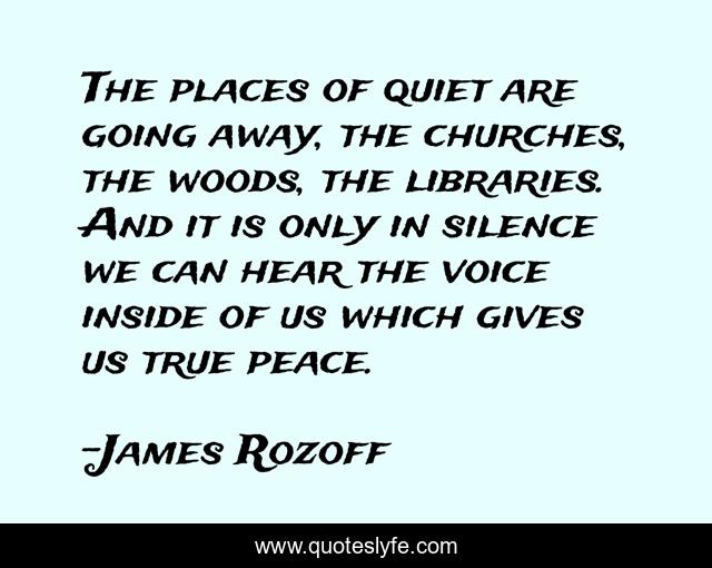 The places of quiet are going away, the churches, the woods, the libraries. And it is only in silence we can hear the voice inside of us which gives us true peace.