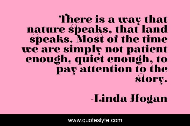 There is a way that nature speaks, that land speaks. Most of the time we are simply not patient enough, quiet enough, to pay attention to the story.