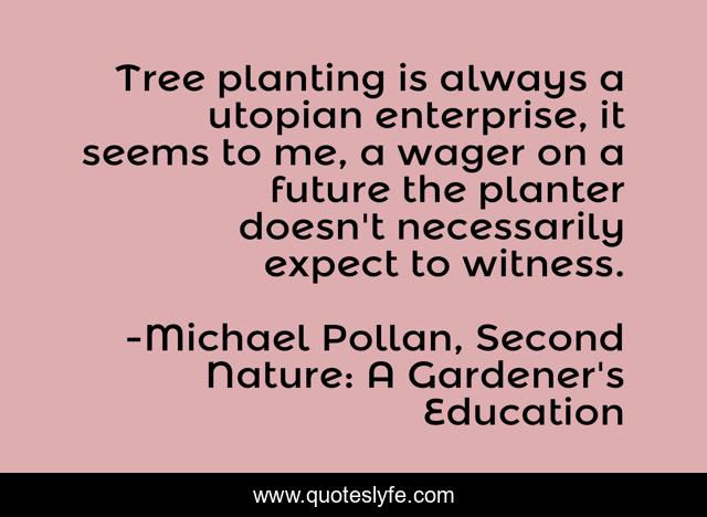 Tree planting is always a utopian enterprise, it seems to me, a wager on a future the planter doesn't necessarily expect to witness.