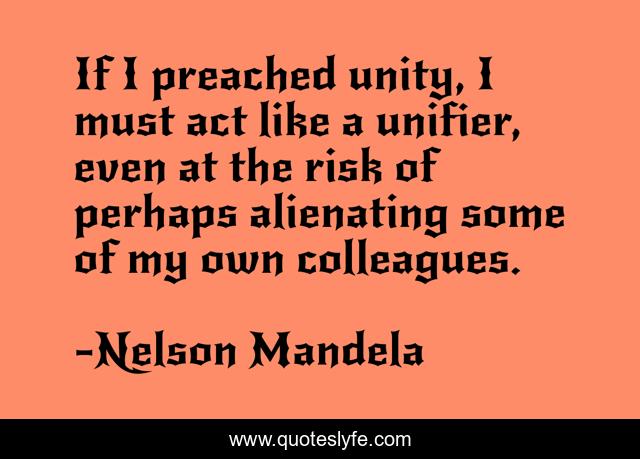 If I preached unity, I must act like a unifier, even at the risk of perhaps alienating some of my own colleagues.