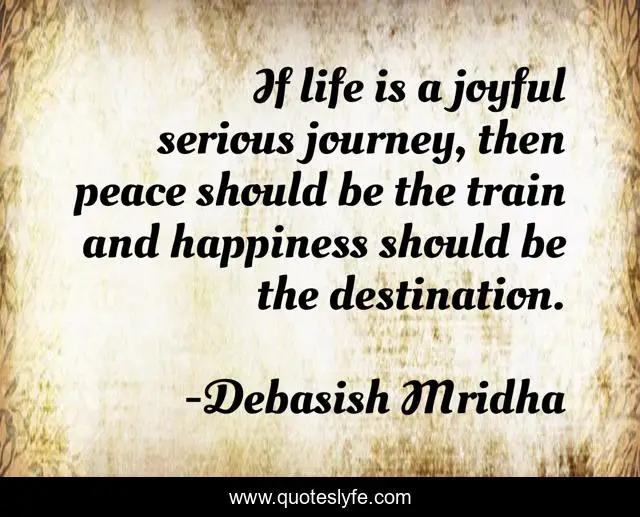 If life is a joyful serious journey, then peace should be the train and happiness should be the destination.