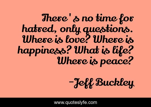 There's no time for hatred, only questions. Where is love? Where is happiness? What is life? Where is peace?