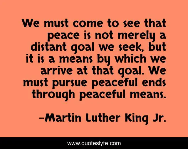 We must come to see that peace is not merely a distant goal we seek, but it is a means by which we arrive at that goal. We must pursue peaceful ends through peaceful means.