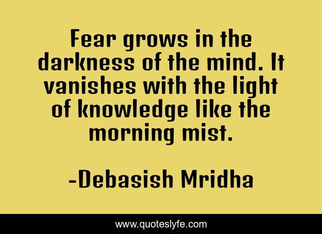 Fear grows in the darkness of the mind. It vanishes with the light of knowledge like the morning mist.