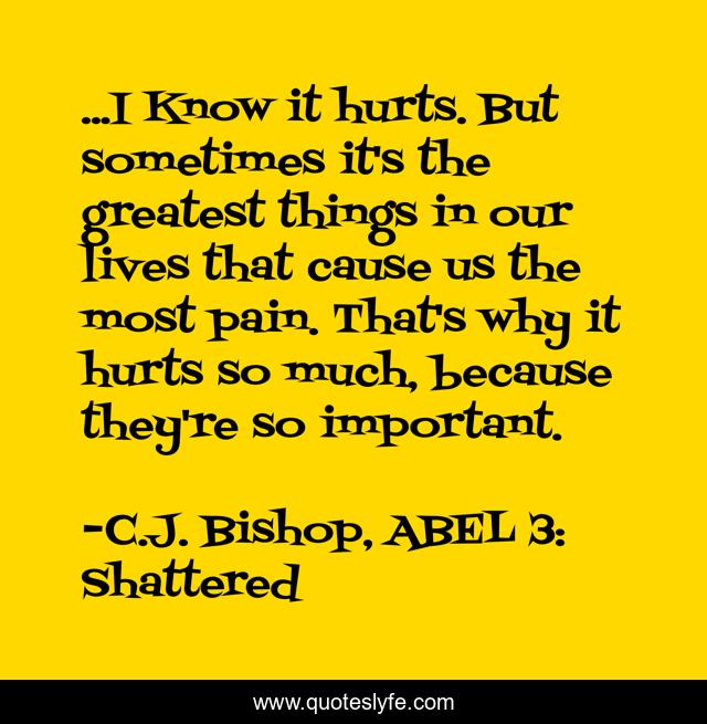 ...I Know it hurts. But sometimes it's the greatest things in our lives that cause us the most pain. That's why it hurts so much, because they're so important.