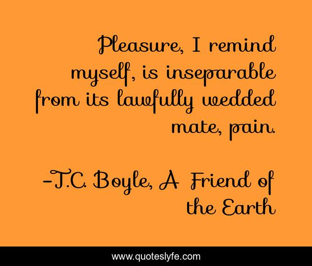 Pleasure, I remind myself, is inseparable from its lawfully wedded mate, pain.