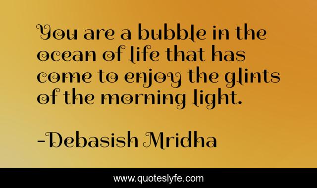 You are a bubble in the ocean of life that has come to enjoy the glints of the morning light.