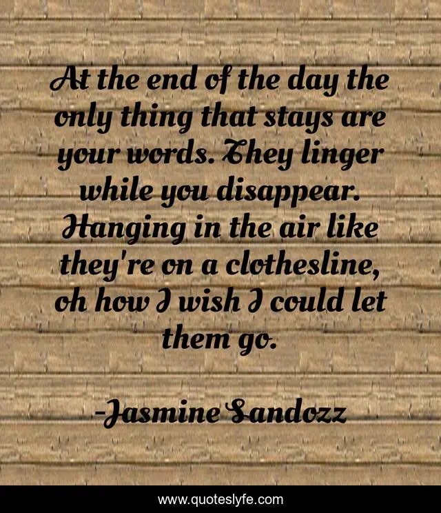 At the end of the day the only thing that stays are your words. They linger while you disappear. Hanging in the air like they're on a clothesline, oh how I wish I could let them go.