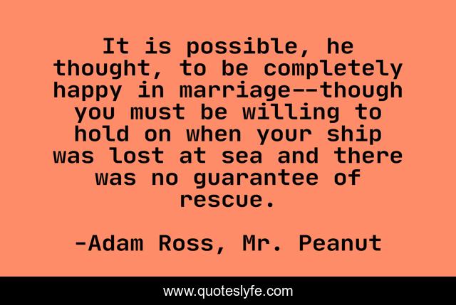 It is possible, he thought, to be completely happy in marriage--though you must be willing to hold on when your ship was lost at sea and there was no guarantee of rescue.