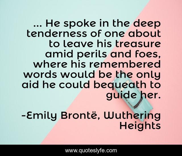 ... He spoke in the deep tenderness of one about to leave his treasure amid perils and foes, where his remembered words would be the only aid he could bequeath to guide her.