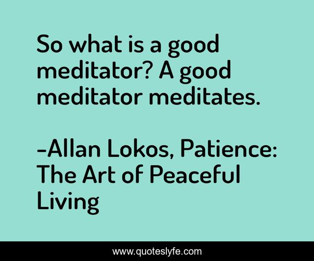 So what is a good meditator? A good meditator meditates.