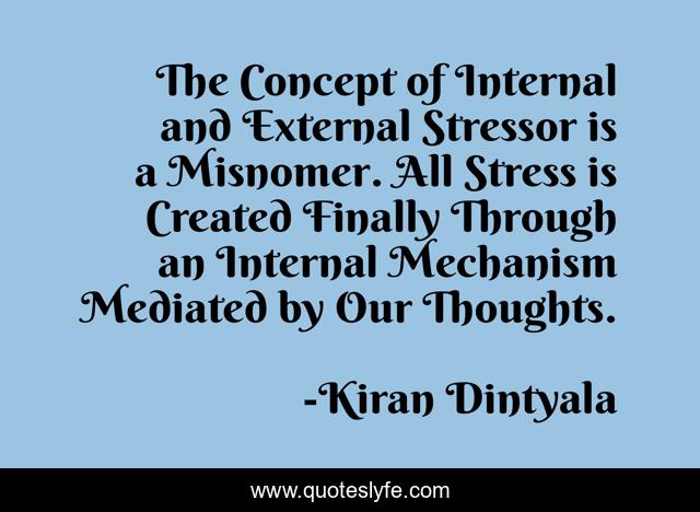 The Concept of Internal and External Stressor is a Misnomer. All Stress is Created Finally Through an Internal Mechanism Mediated by Our Thoughts.