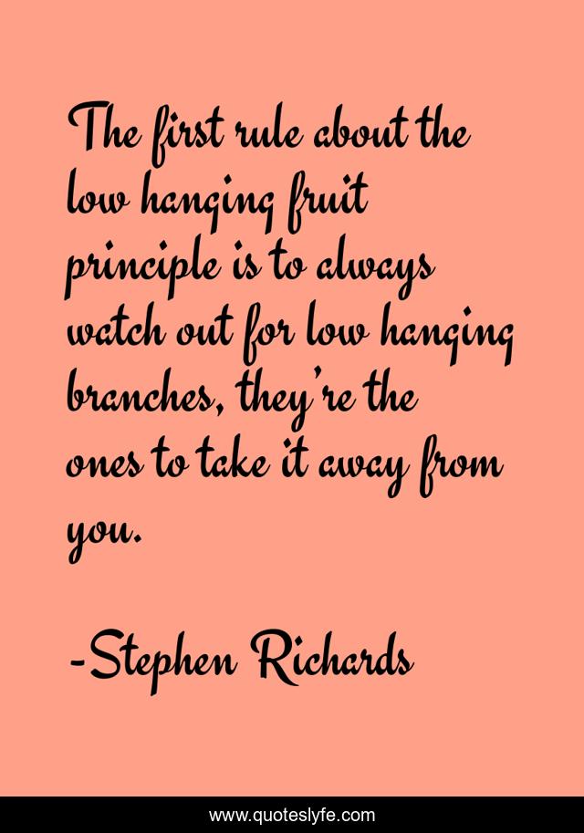 The first rule about the low hanging fruit principle is to always watch out for low hanging branches, they’re the ones to take it away from you.