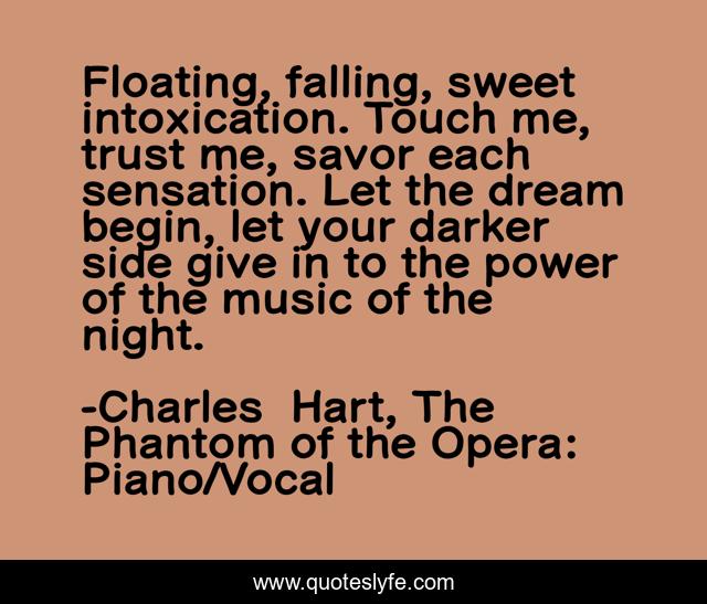 Floating, falling, sweet intoxication. Touch me, trust me, savor each sensation. Let the dream begin, let your darker side give in to the power of the music of the night.