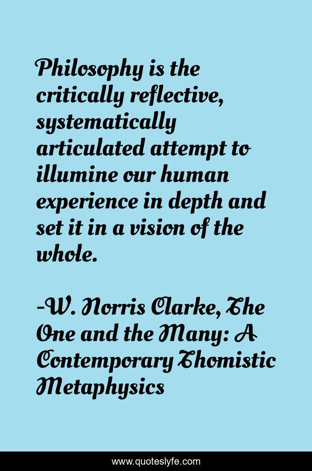 Philosophy is the critically reflective, systematically articulated attempt to illumine our human experience in depth and set it in a vision of the whole.