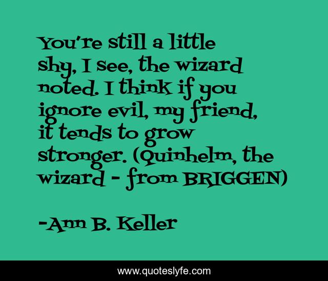 You’re still a little shy, I see, the wizard noted. I think if you ignore evil, my friend, it tends to grow stronger. (Quinhelm, the wizard - from BRIGGEN)