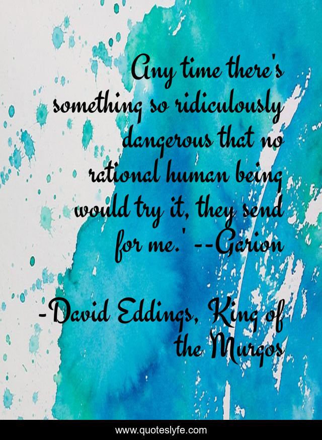 Any time there's something so ridiculously dangerous that no rational human being would try it, they send for me.' --Garion