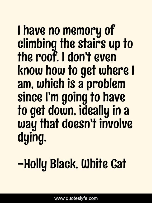 I have no memory of climbing the stairs up to the roof. I don't even know how to get where I am, which is a problem since I'm going to have to get down, ideally in a way that doesn't involve dying.