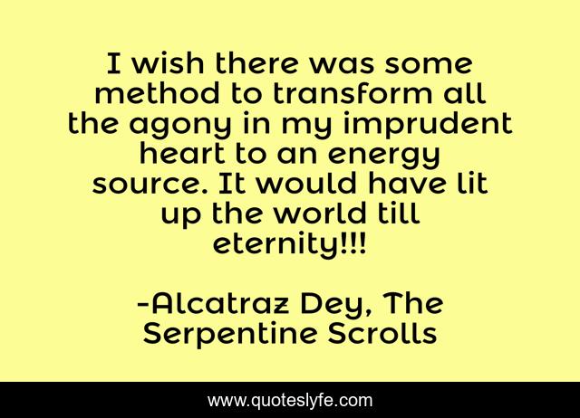 I wish there was some method to transform all the agony in my imprudent heart to an energy source. It would have lit up the world till eternity!!!