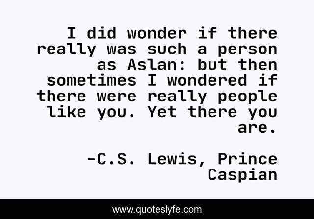 I did wonder if there really was such a person as Aslan: but then sometimes I wondered if there were really people like you. Yet there you are.