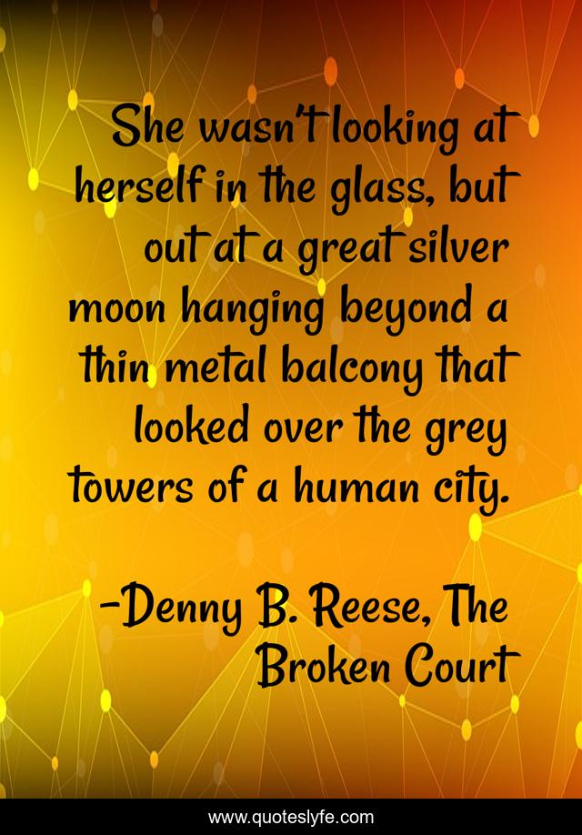She wasn’t looking at herself in the glass, but out at a great silver moon hanging beyond a thin metal balcony that looked over the grey towers of a human city.
