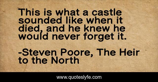 This is what a castle sounded like when it died, and he knew he would never forget it.