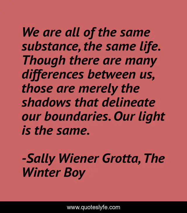 We are all of the same substance, the same life. Though there are many differences between us, those are merely the shadows that delineate our boundaries. Our light is the same.