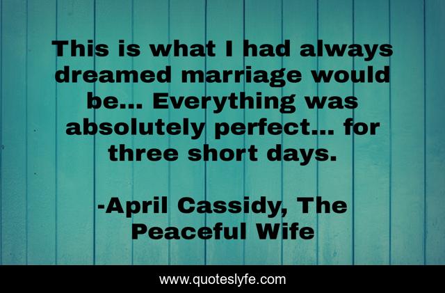 This is what I had always dreamed marriage would be... Everything was absolutely perfect... for three short days.