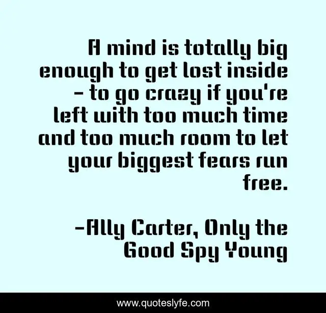 A mind is totally big enough to get lost inside - to go crazy if you're left with too much time and too much room to let your biggest fears run free.