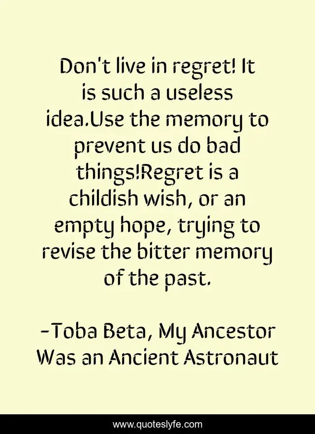 Don't live in regret! It is such a useless idea.Use the memory to prevent us do bad things!Regret is a childish wish, or an empty hope, trying to revise the bitter memory of the past.