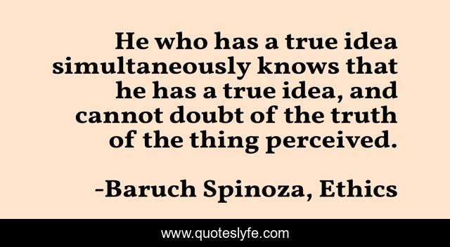 He who has a true idea simultaneously knows that he has a true idea, and cannot doubt of the truth of the thing perceived.