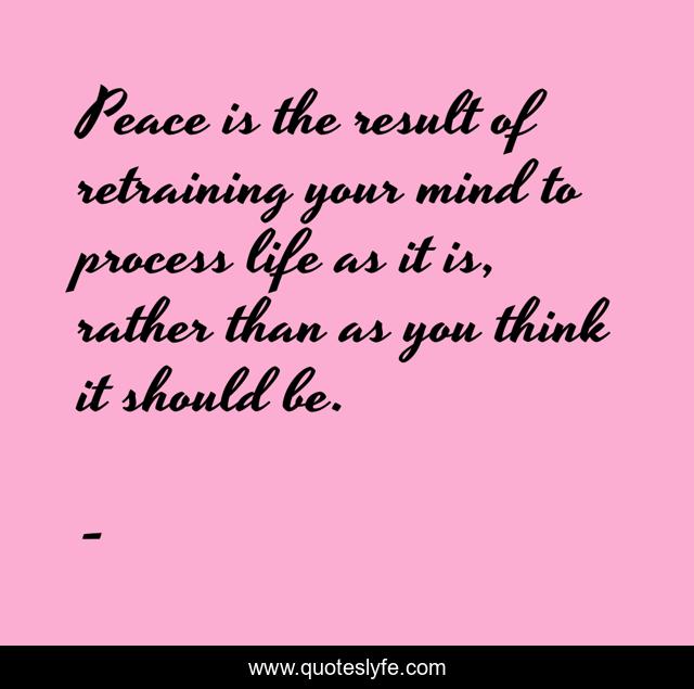 Peace is the result of retraining your mind to process life as it is, rather than as you think it should be.