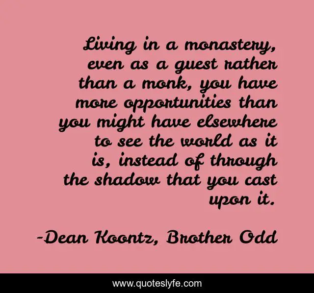 Living in a monastery, even as a guest rather than a monk, you have more opportunities than you might have elsewhere to see the world as it is, instead of through the shadow that you cast upon it.