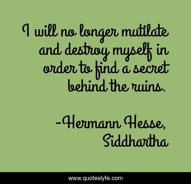 I will no longer mutilate and destroy myself in order to find a secret behind the ruins.