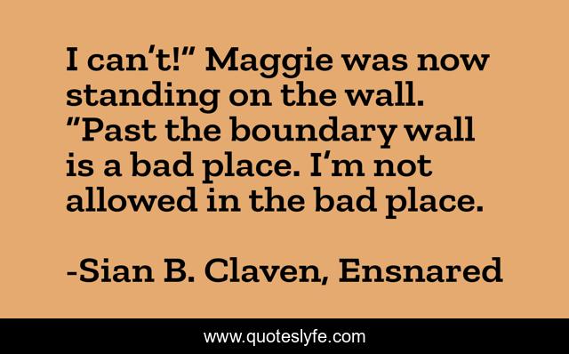 I can’t!” Maggie was now standing on the wall. “Past the boundary wall is a bad place. I’m not allowed in the bad place.
