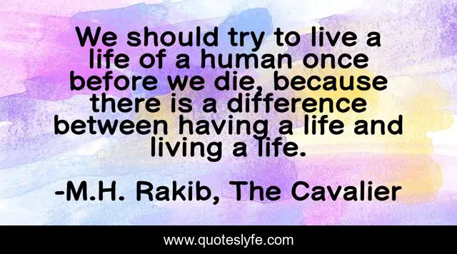 We should try to live a life of a human once before we die, because there is a difference between having a life and living a life.
