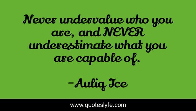 Never undervalue who you are, and NEVER underestimate what you are capable of.