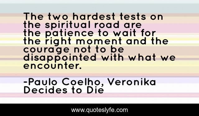 The two hardest tests on the spiritual road are the patience to wait for the right moment and the courage not to be disappointed with what we encounter.