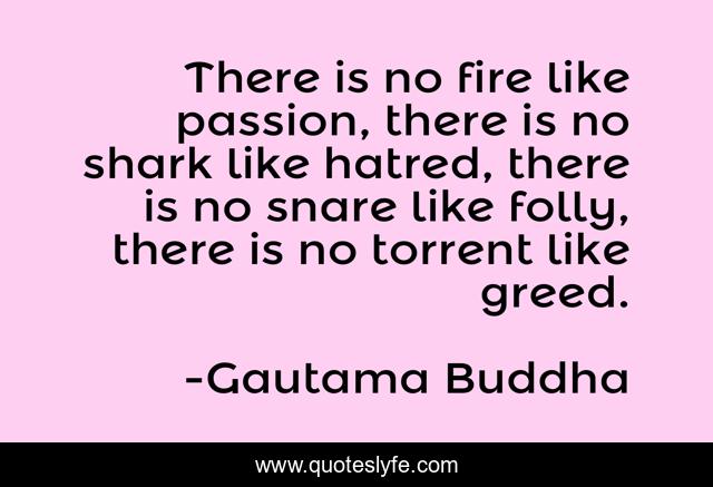 There is no fire like passion, there is no shark like hatred, there is no snare like folly, there is no torrent like greed.