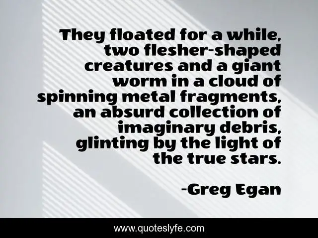 They floated for a while, two flesher-shaped creatures and a giant worm in a cloud of spinning metal fragments, an absurd collection of imaginary debris, glinting by the light of the true stars.