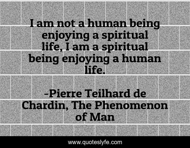 I am not a human being enjoying a spiritual life, I am a spiritual being enjoying a human life.