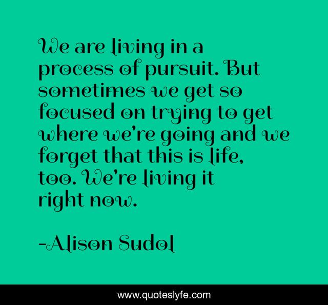 We are living in a process of pursuit. But sometimes we get so focused on trying to get where we're going and we forget that this is life, too. We're living it right now.