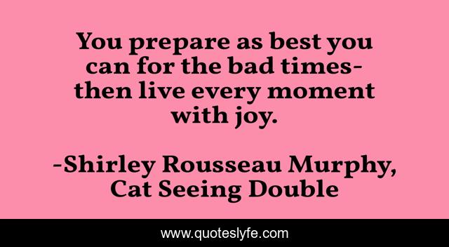 You prepare as best you can for the bad times- then live every moment with joy.