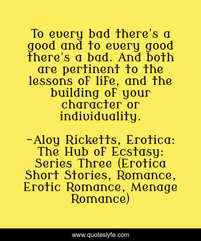 To every bad there's a good and to every good there's a bad. And both are pertinent to the lessons of life, and the building of your character or individuality.