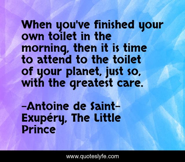 When you've finished your own toilet in the morning, then it is time to attend to the toilet of your planet, just so, with the greatest care.