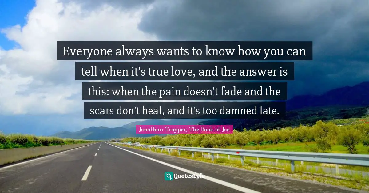 Everyone always wants to know how you can tell when it's true love, and the answer is this: when the pain doesn't fade and the scars don't heal, and it's too damned late.